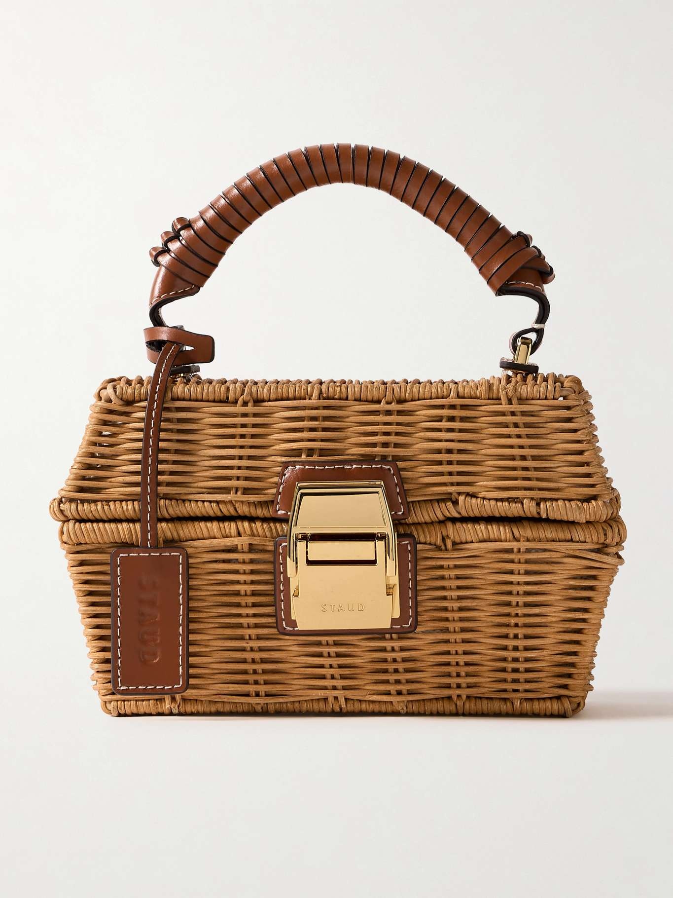 STAUD Tackle Box leather-trimmed wicker tote | netaporter