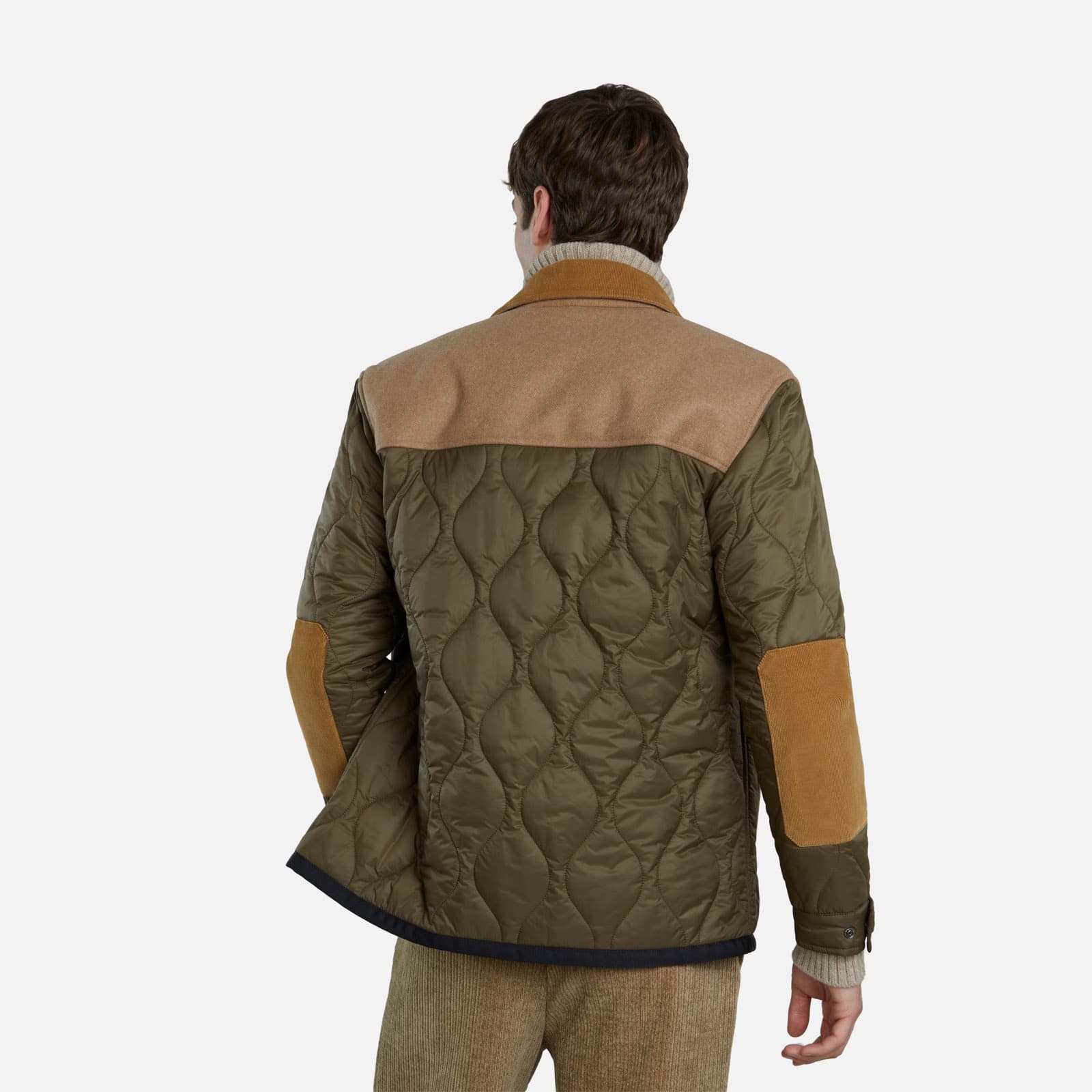 Quilted Shirt Jacket Green Brown Beige - 5