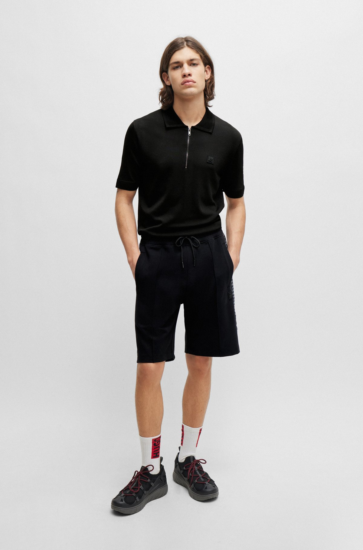 STRETCH-COTTON RELAXED-FIT SHORTS WITH STACKED LOGO - 4