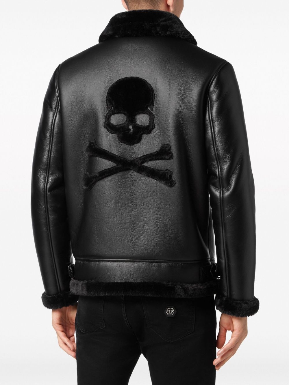 logo-patch faux-leather bomber jacket - 4