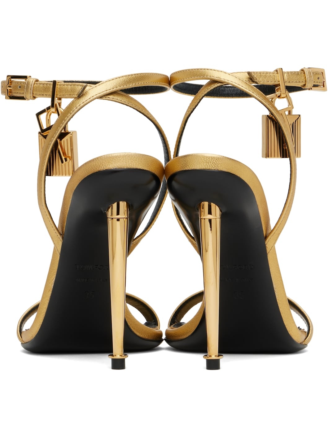 Gold Padlock Pointed Naked Heeled Sandals - 2