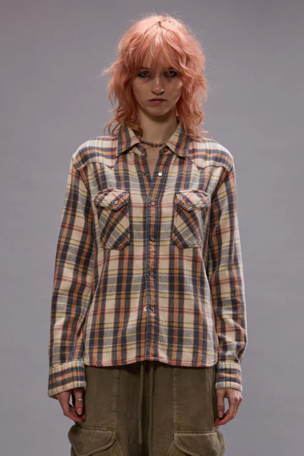 Slim Cowboy Shirt Cream-Grey-Orange - 2