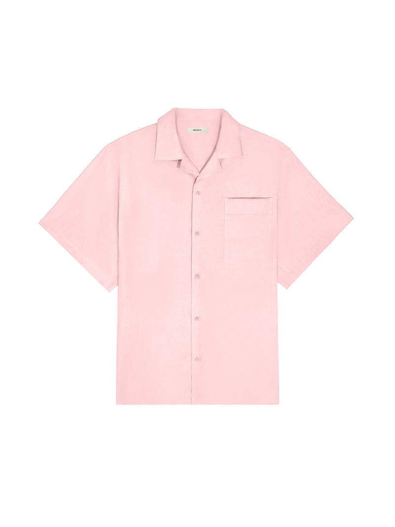 PANGAIA Womens DNA Aloe Linen Camp Collar Shirt - Magnolia Pink outlook