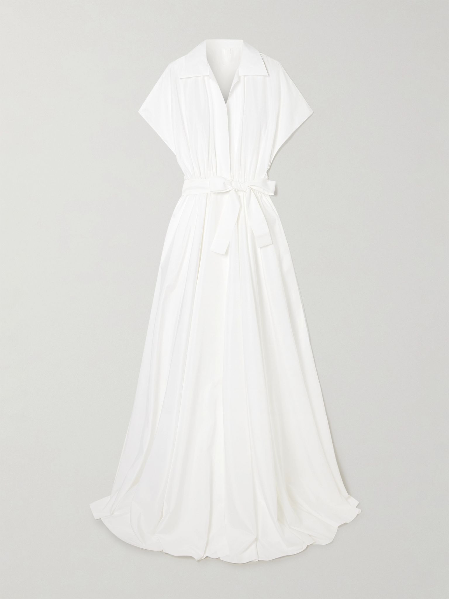 Belted pleated poplin gown White - 1