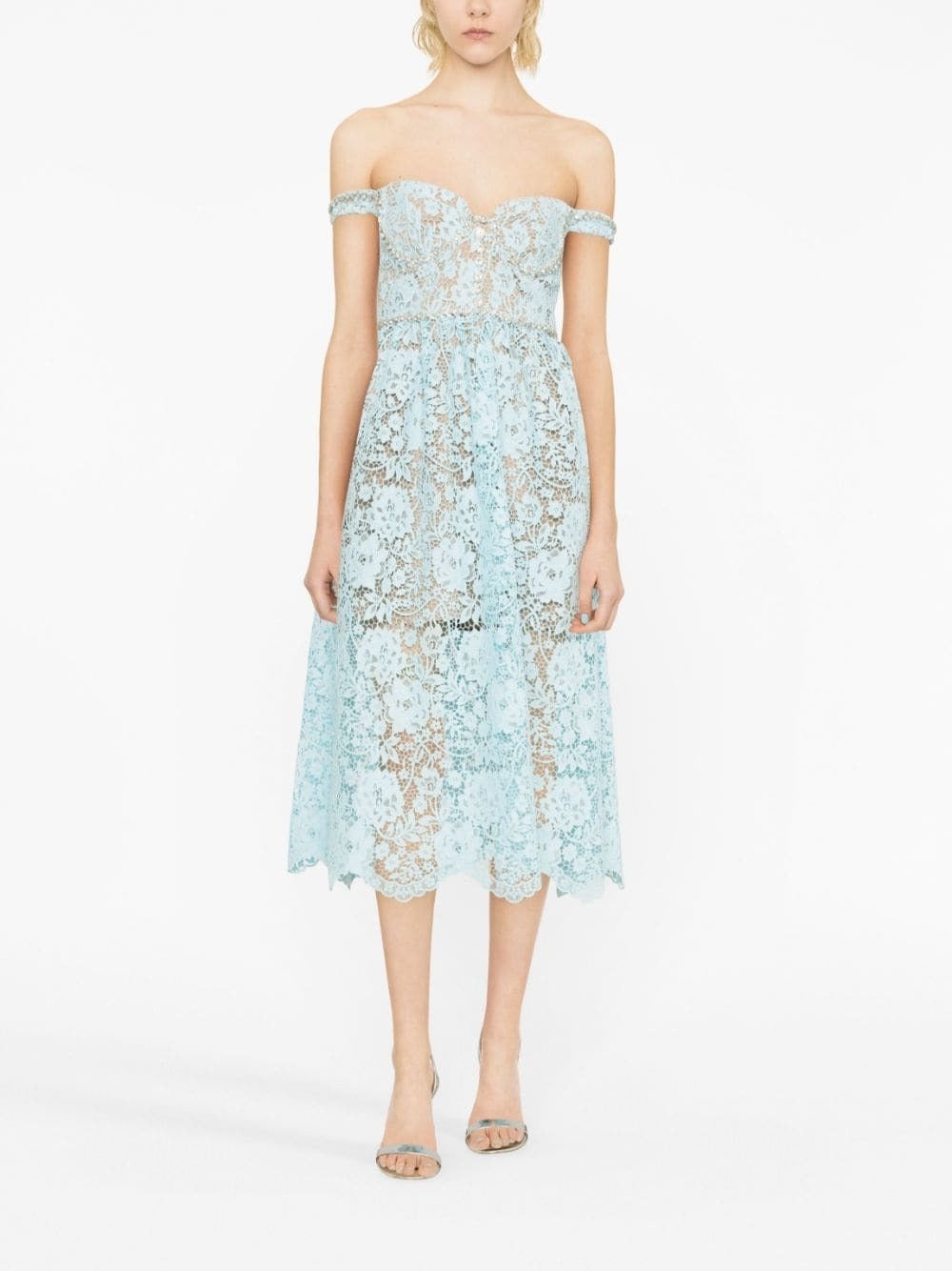 Blue Cord Lace Diamante Midi Dress - 2