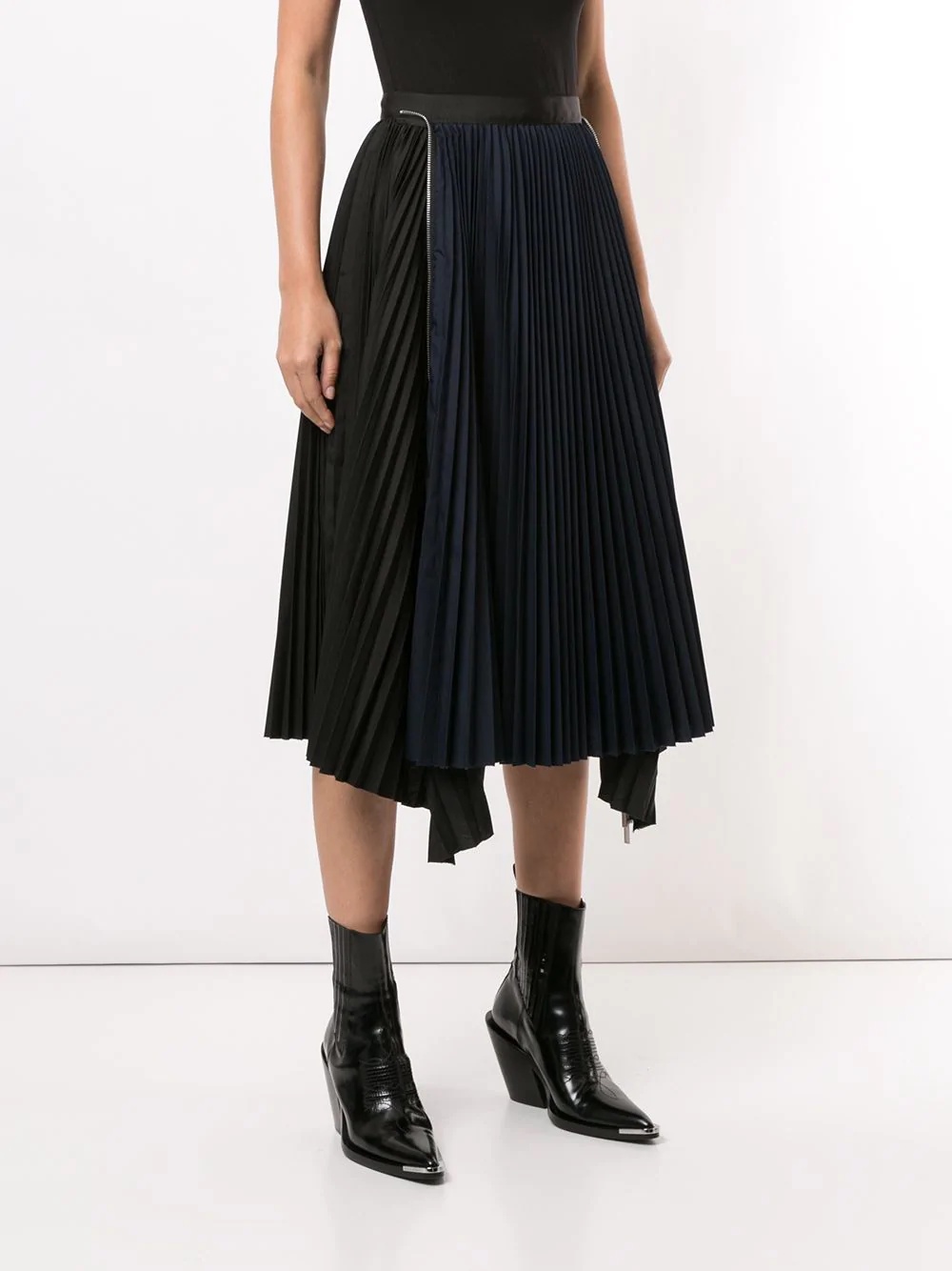 pleated asymmetric-hem skirt - 3