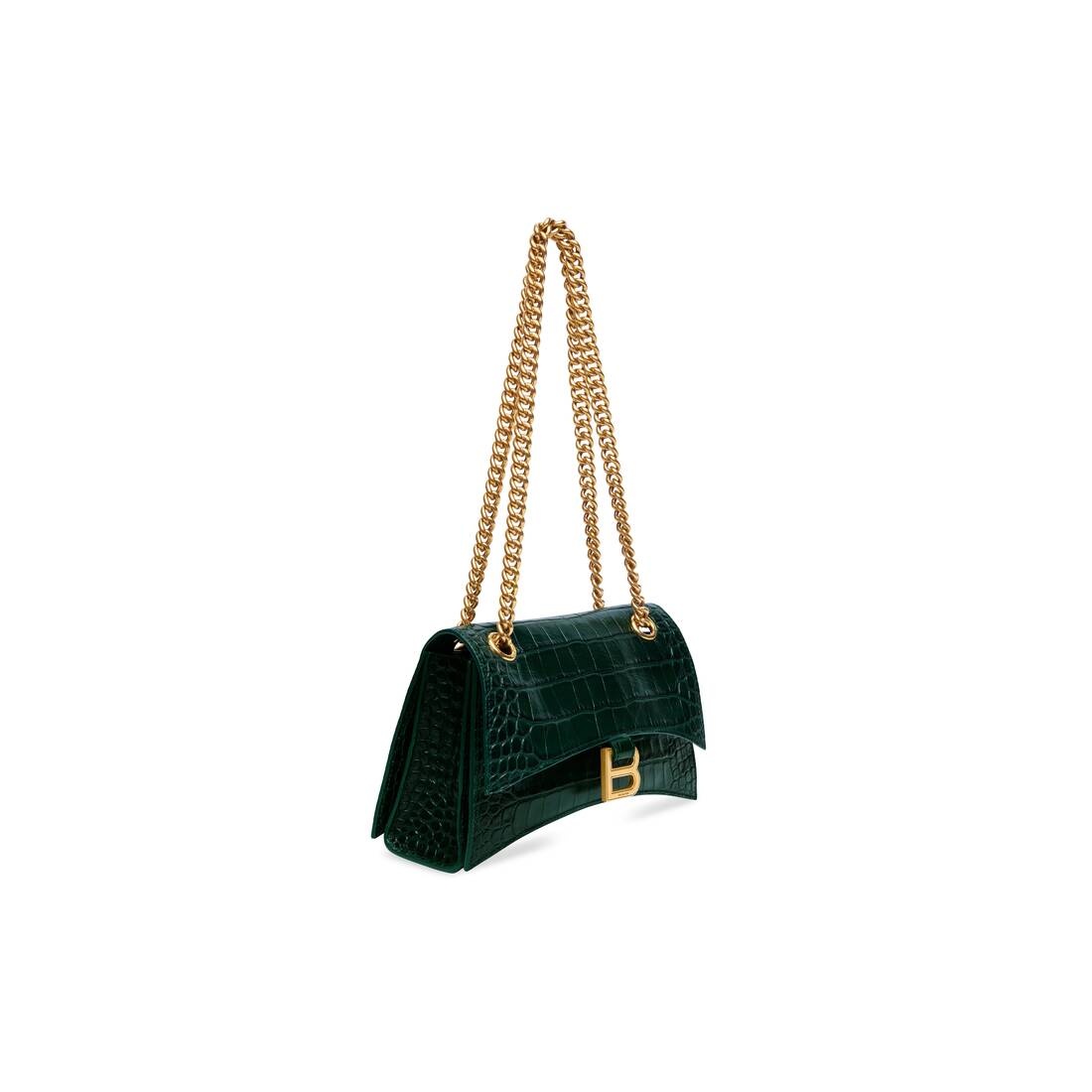 Women's Crush Small Chain Bag Crocodile Embossed in Forest Green - 5