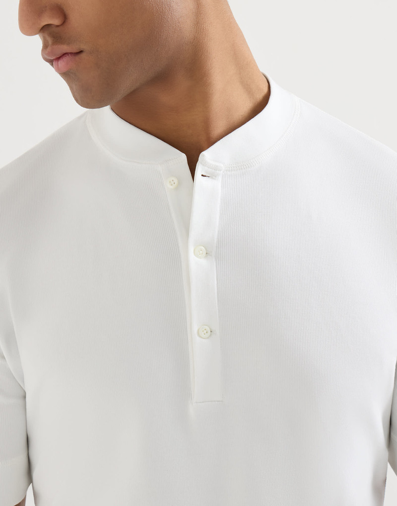 Ribbed stretch cotton and modal jersey T-shirt with Henley collar 4