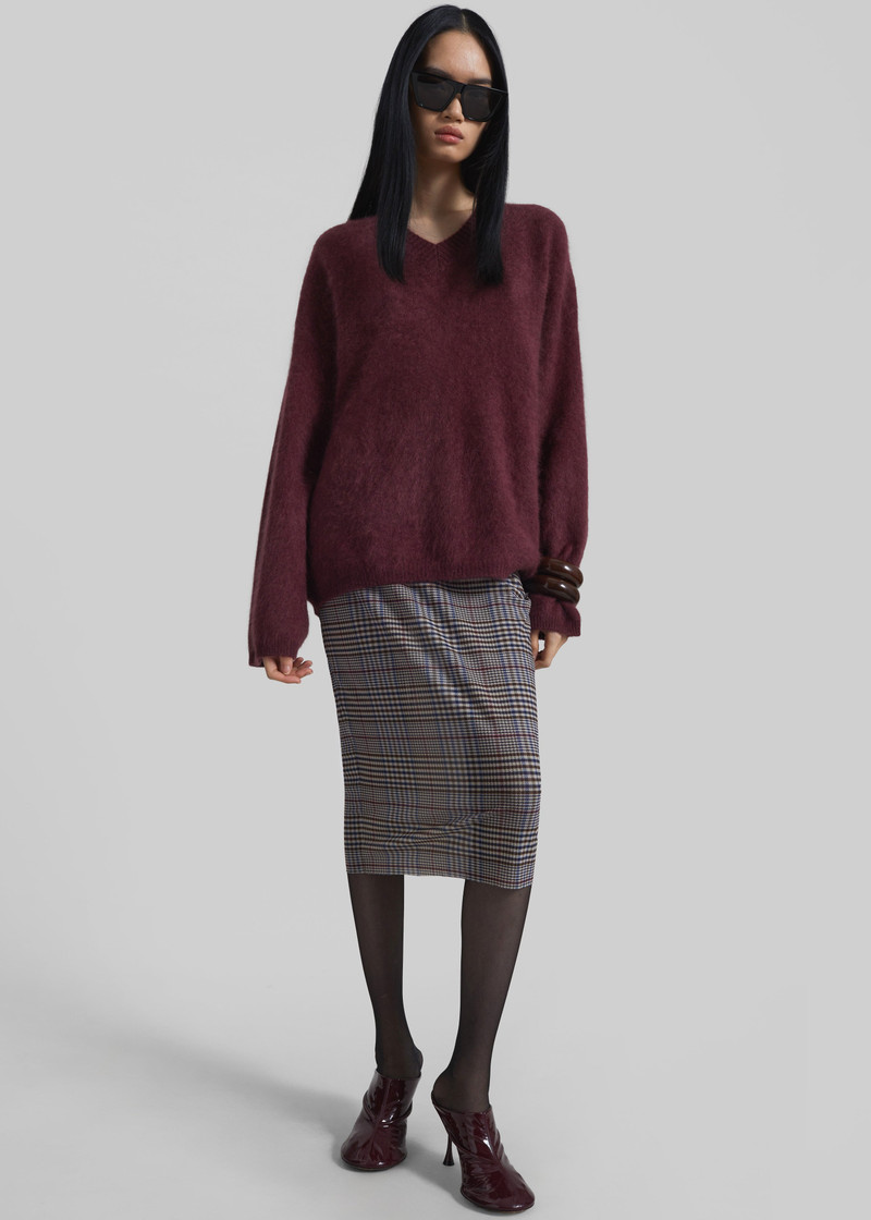 Vilhena Wool Fuzzy V-Neck Sweater - Burgundy 8