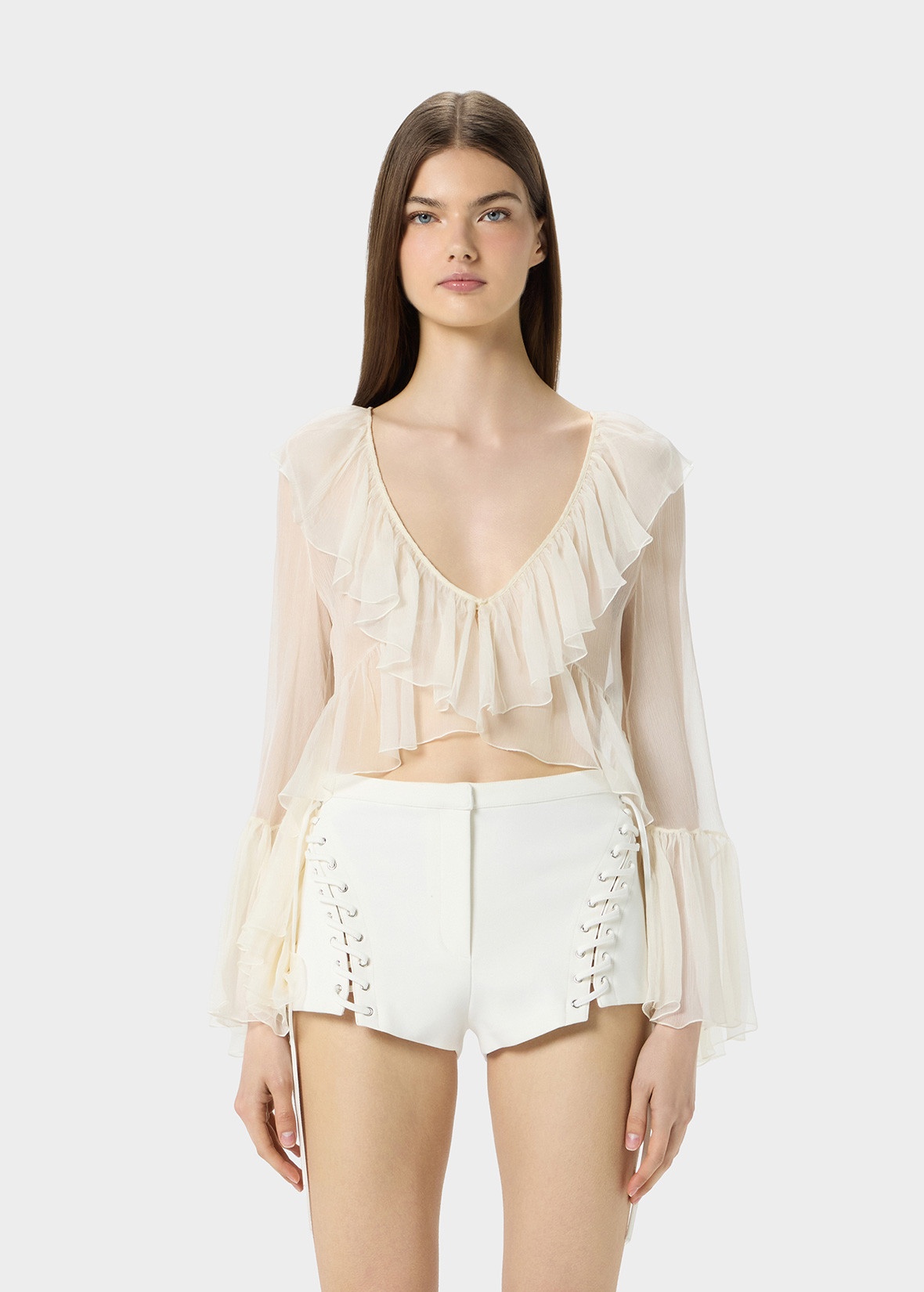 SILK CREPONNE SHIRT WITH RUFFLES - 3