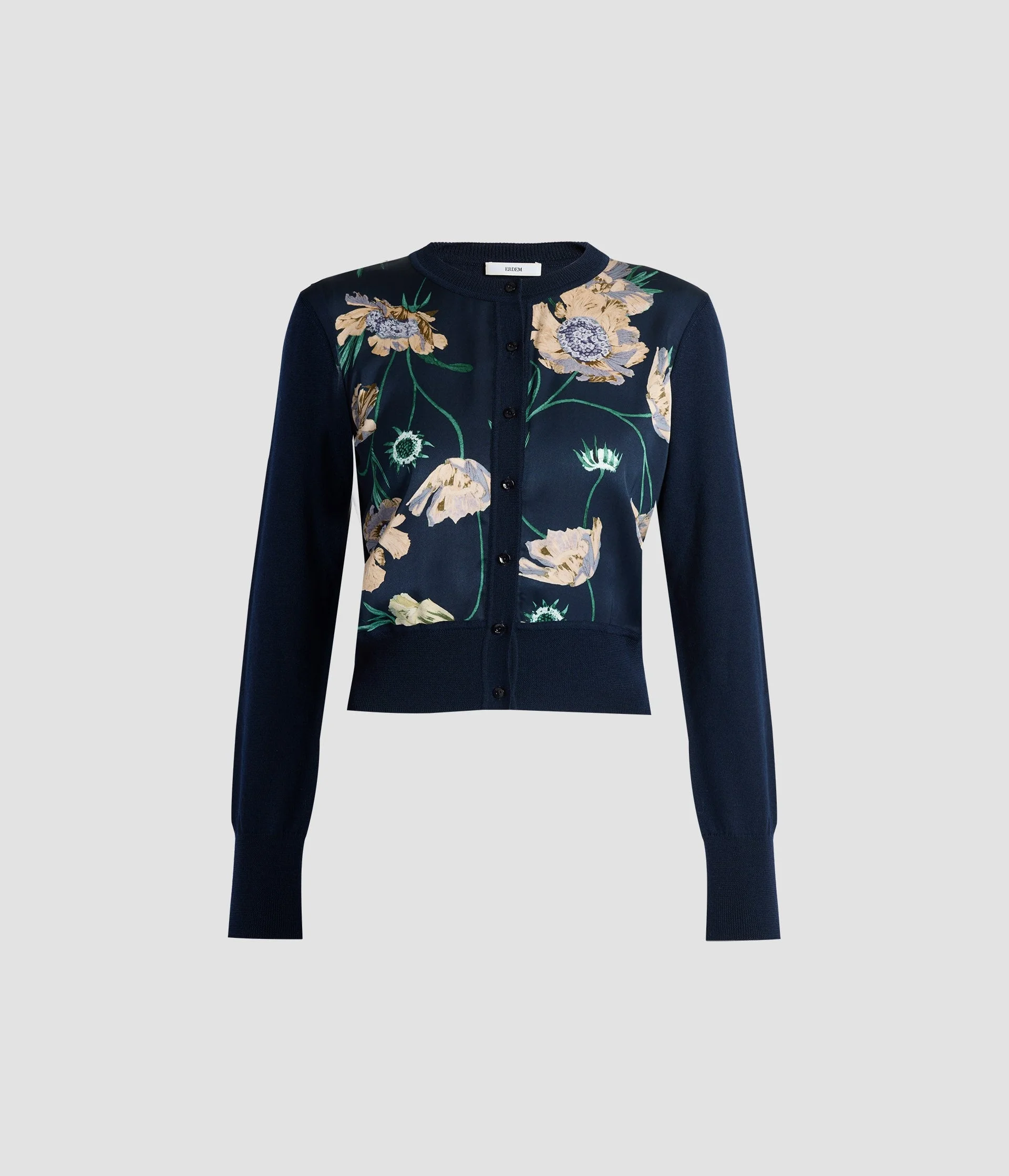 FLORAL PRINT PANEL CROPPED CARDIGAN - 1