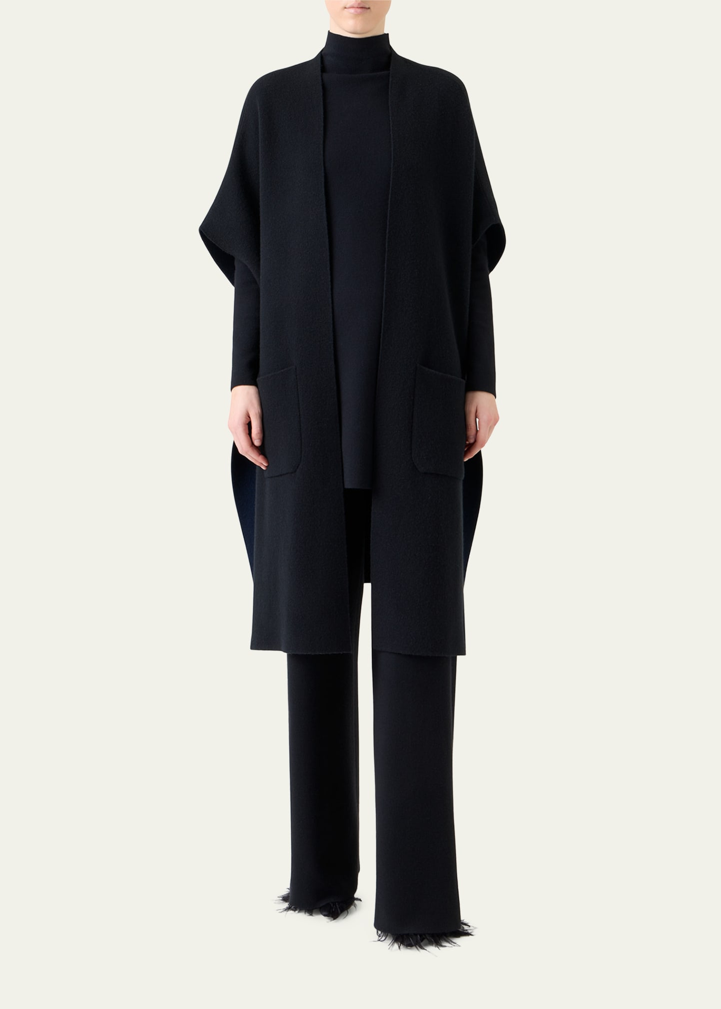 Bicolor Cashmere Double-Face Knit Cape - 2