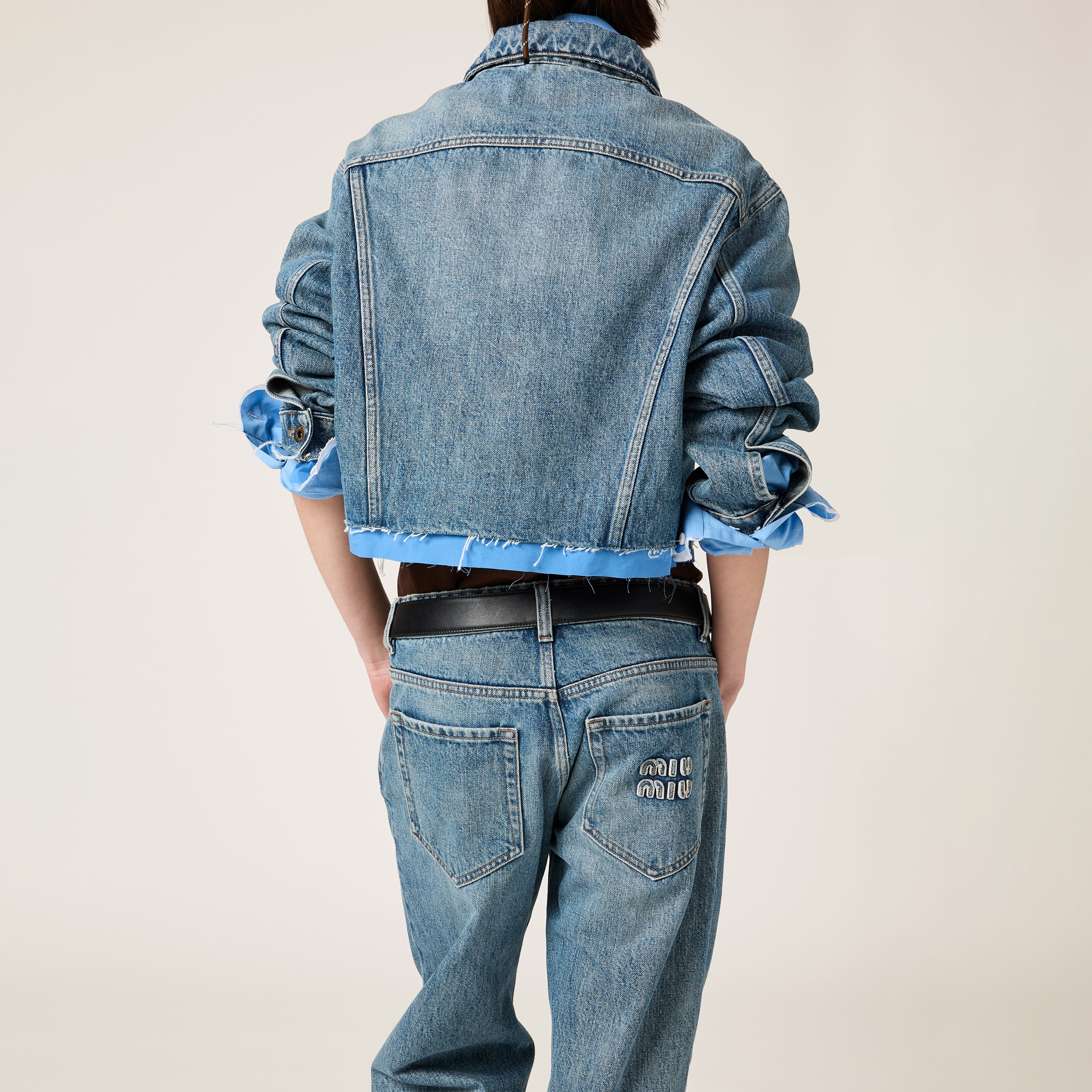 Denim and poplin five-pocket jeans - 5