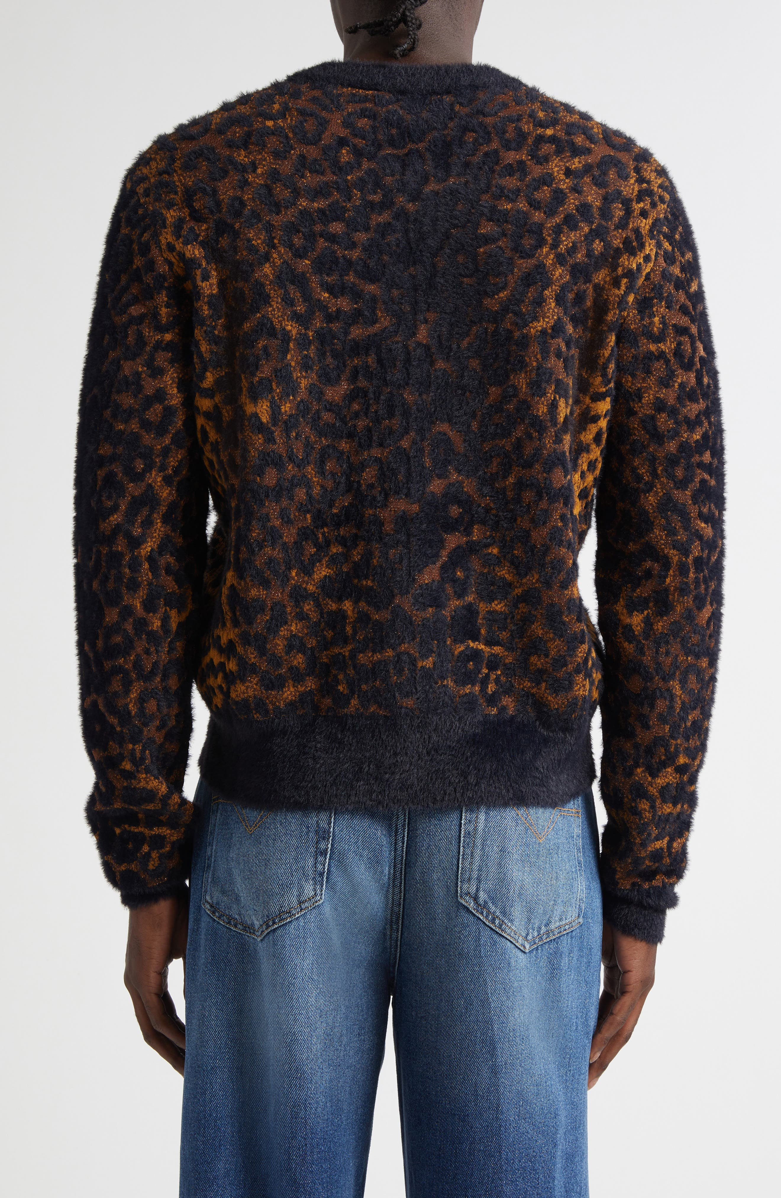 Versace Leopard Jacquard Cardigan in Golden Brown/Black at Nordstrom - 3