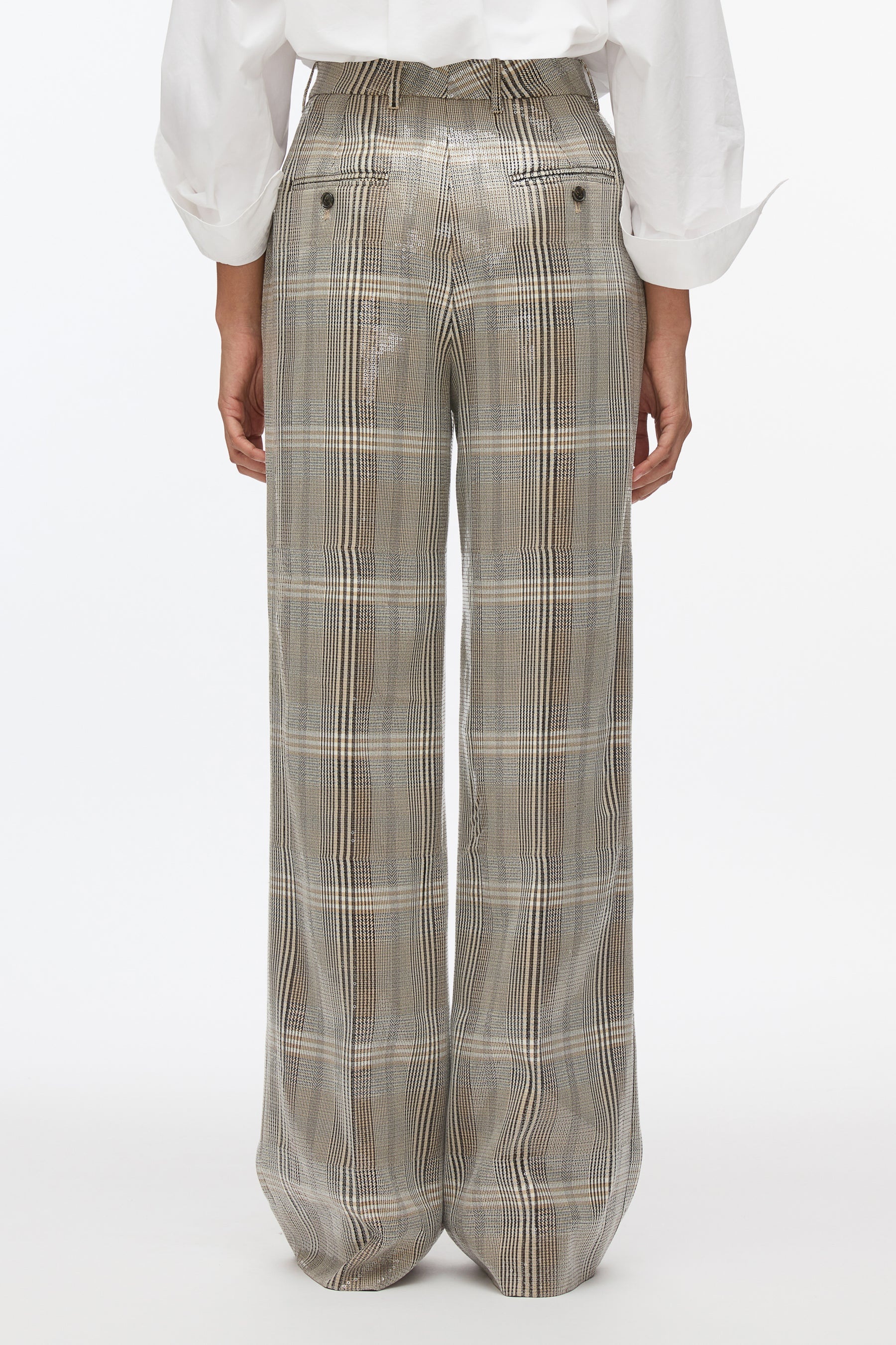 Sequin Plaid Wide Leg Trouser - 4