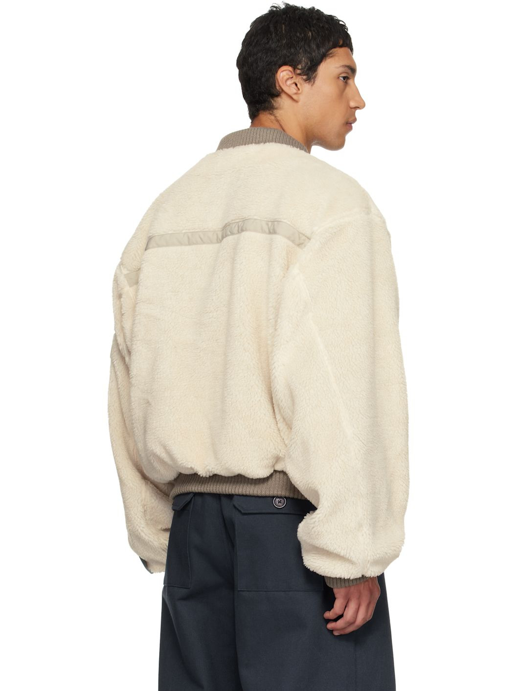 Beige Sherpa Fleece Bomber jacket - 3