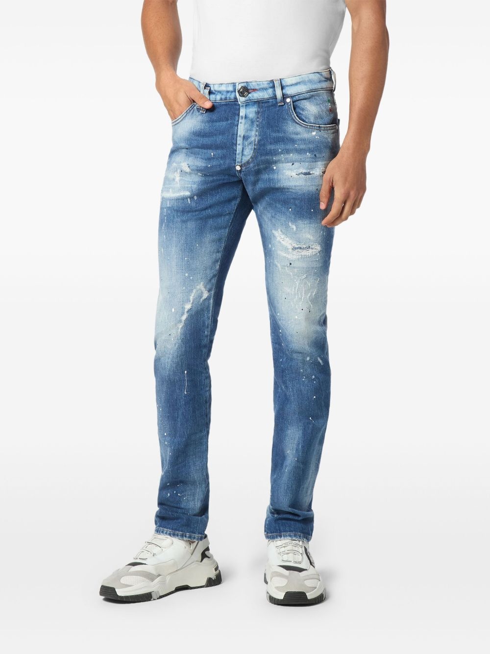 smiley face-appliqué jeans - 2