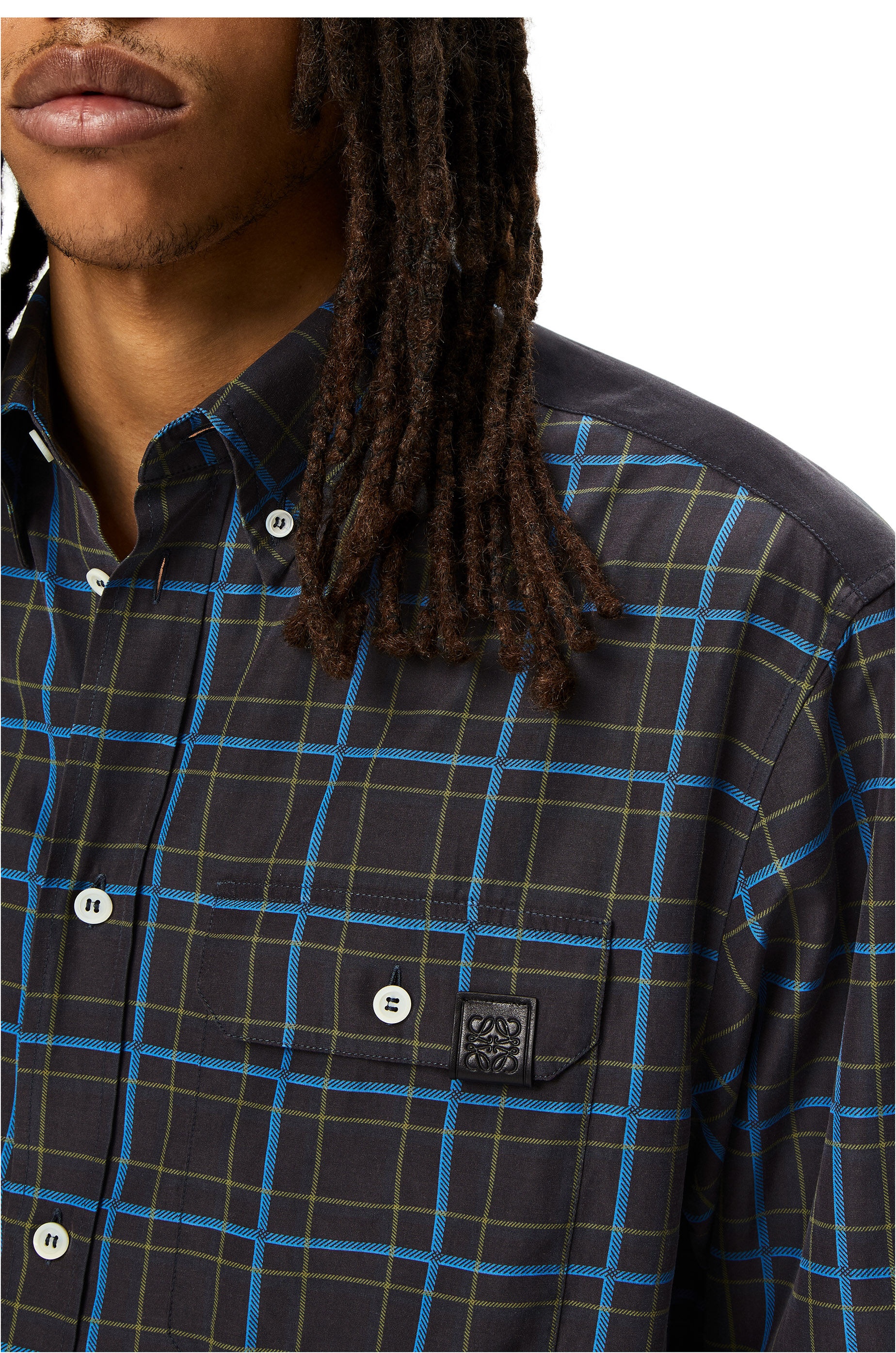 Chest pocket check shirt in silk and cotton - 5