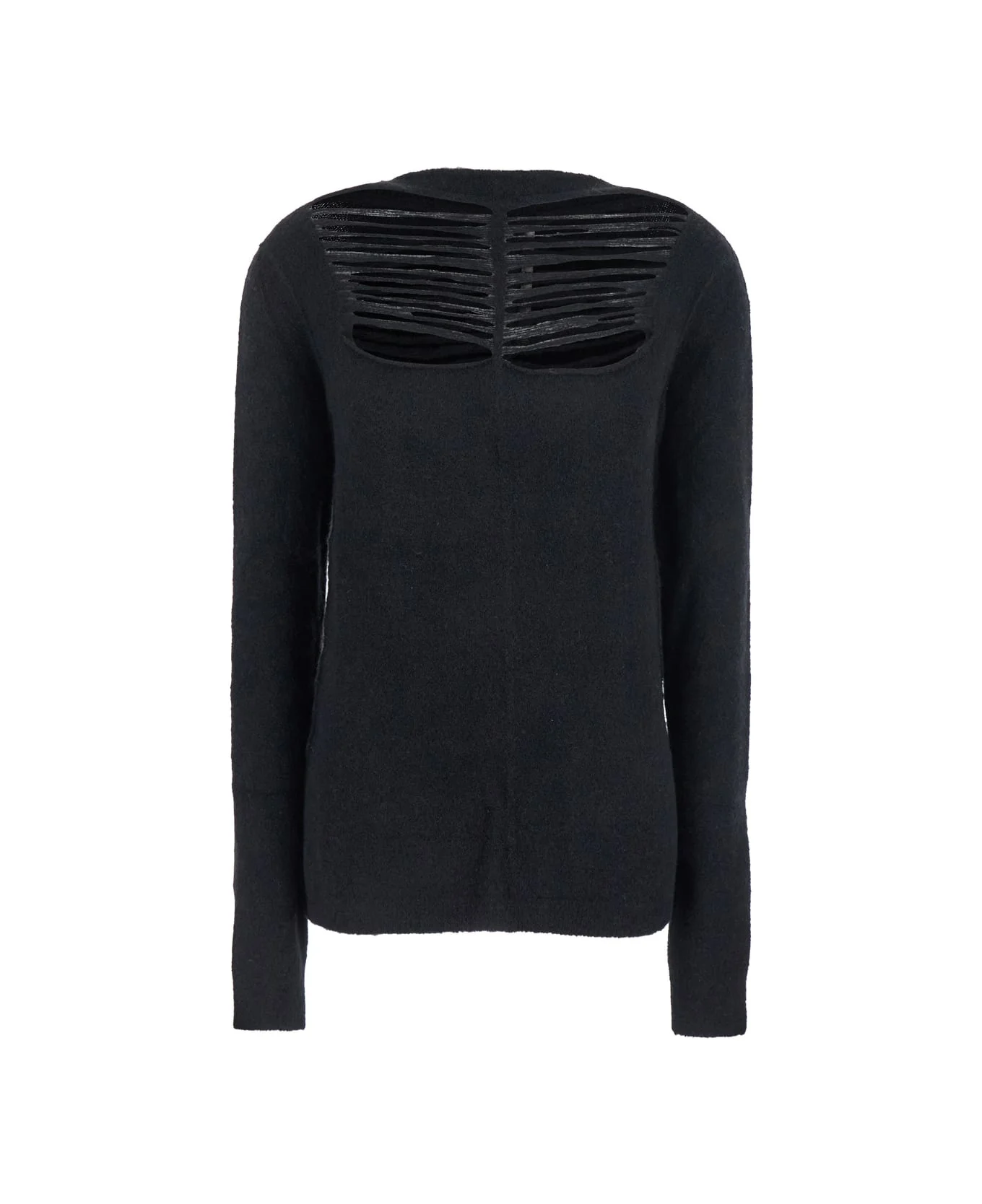 Black Sweater With Distressed Effect And Cut-out Details On The Front In Alpaca Blend Woman - 1