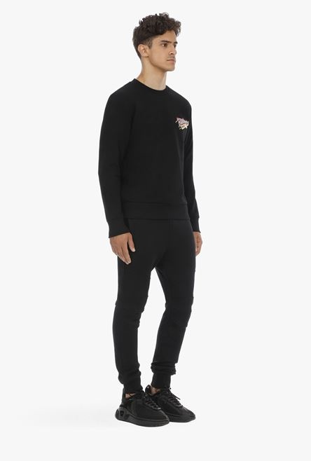 Black cotton sweatshirt with multicolor Balmain Paris logo print - 7