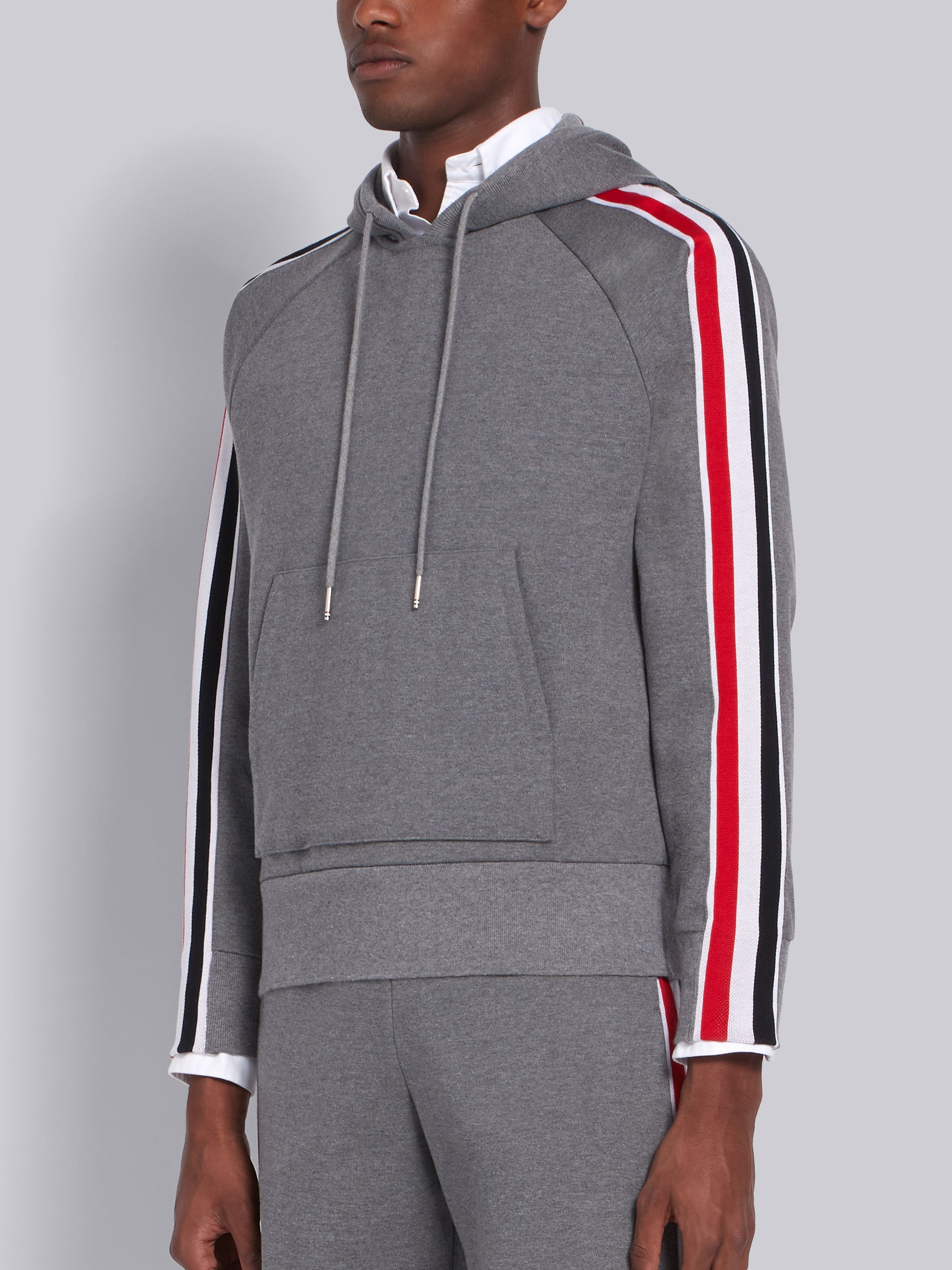 Medium Grey Cotton Interlocking RWB Stripe Hoodie - 2