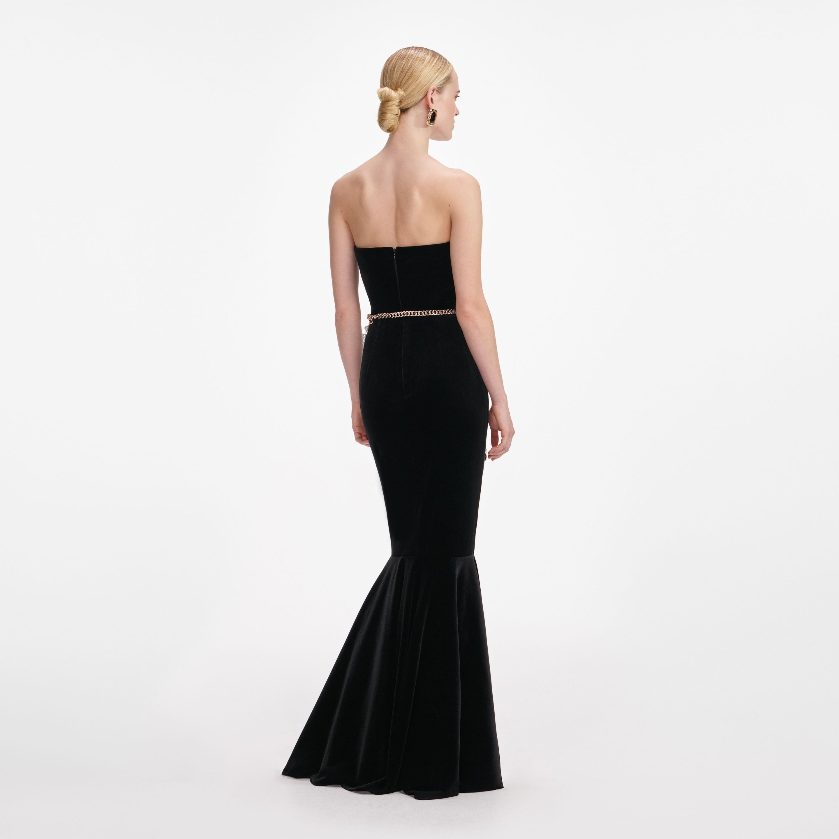 Black Velvet Chain Belt Maxi Dress - 3