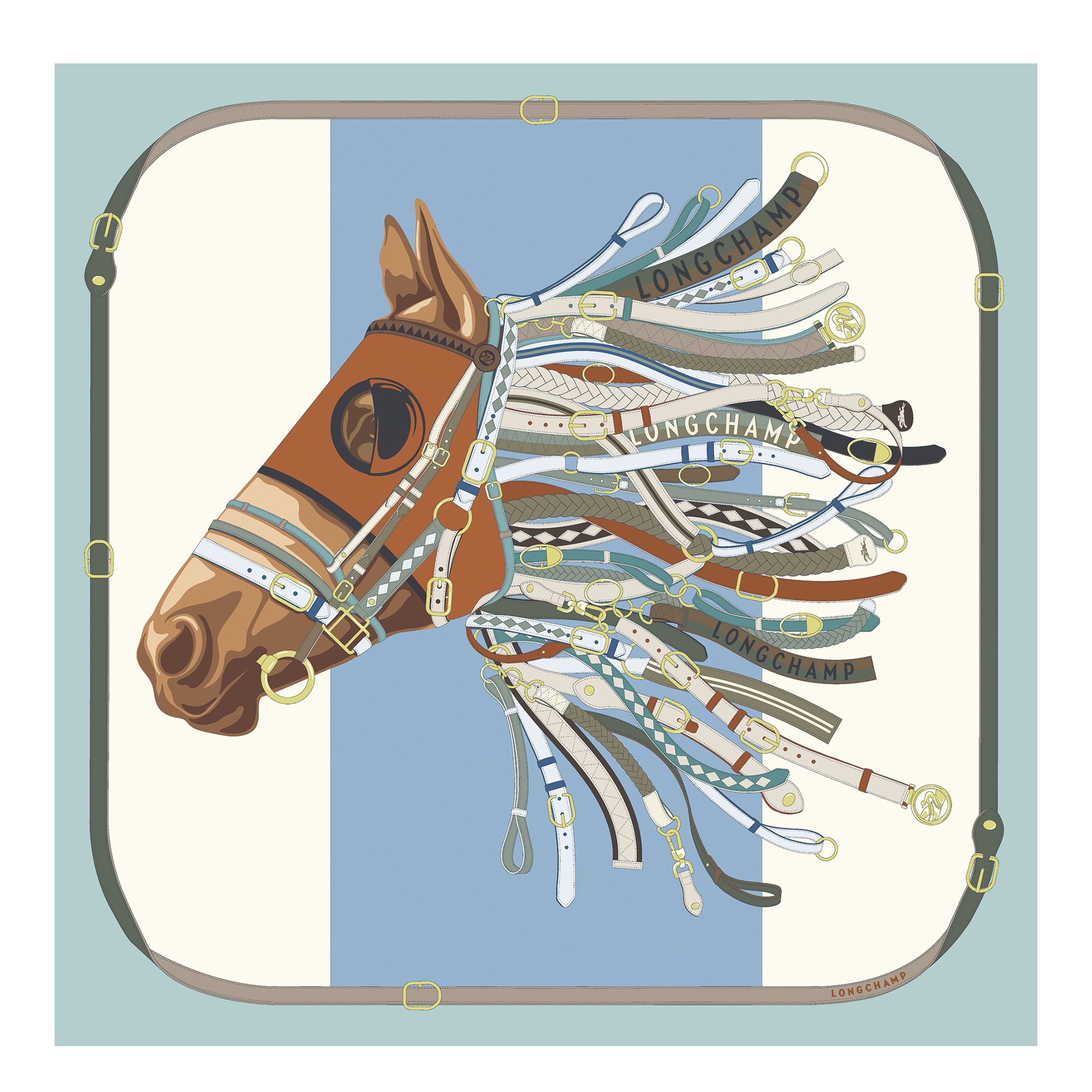 Tête de cheval Silk scarf 90 Vervain - OTHER - 1