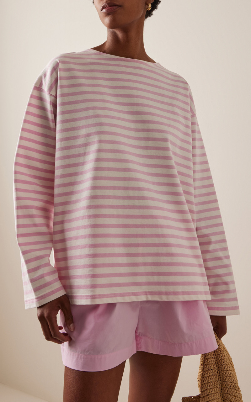 MATTEAU Exclusive Oversized Breton-Striped Cotton T-Shirt pink outlook