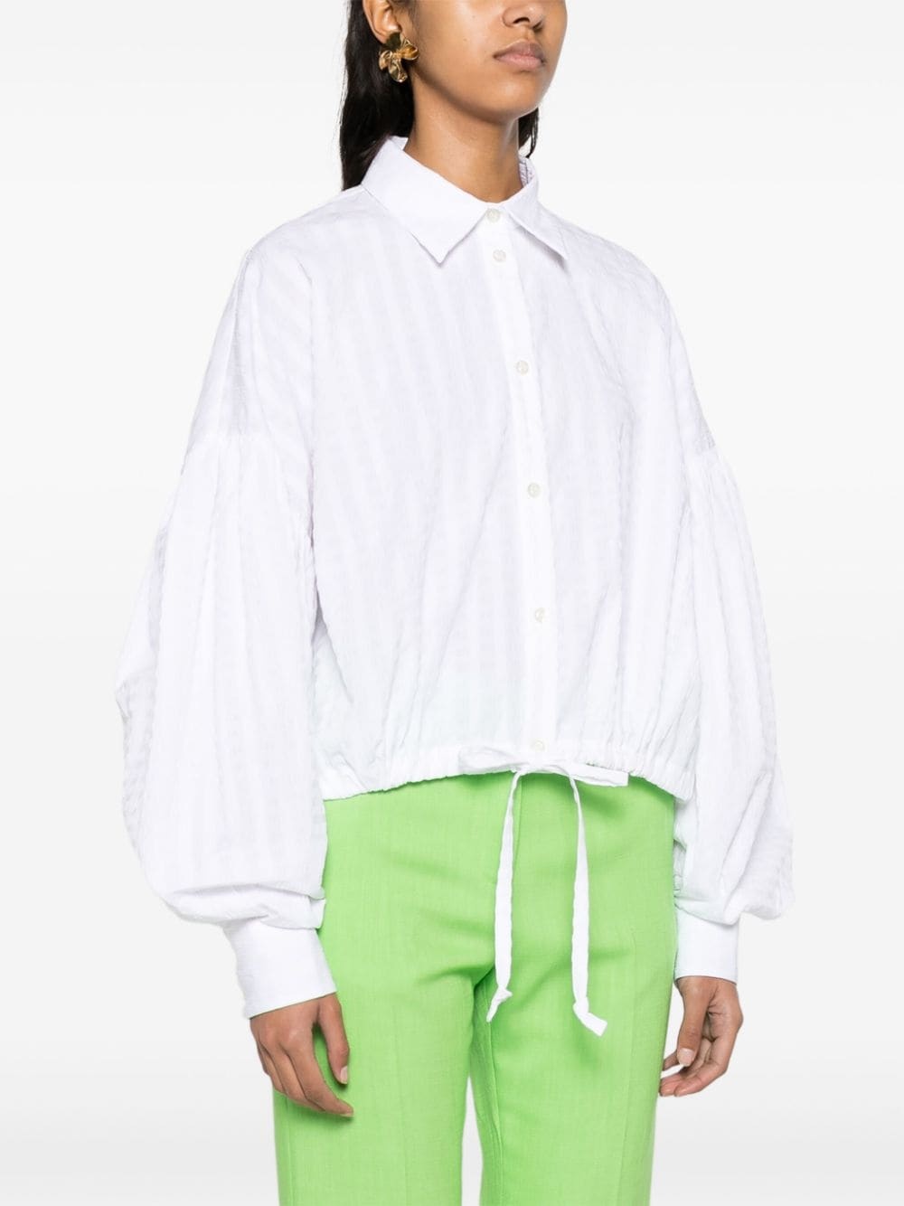 drawstring-hem seersucker shirt - 3