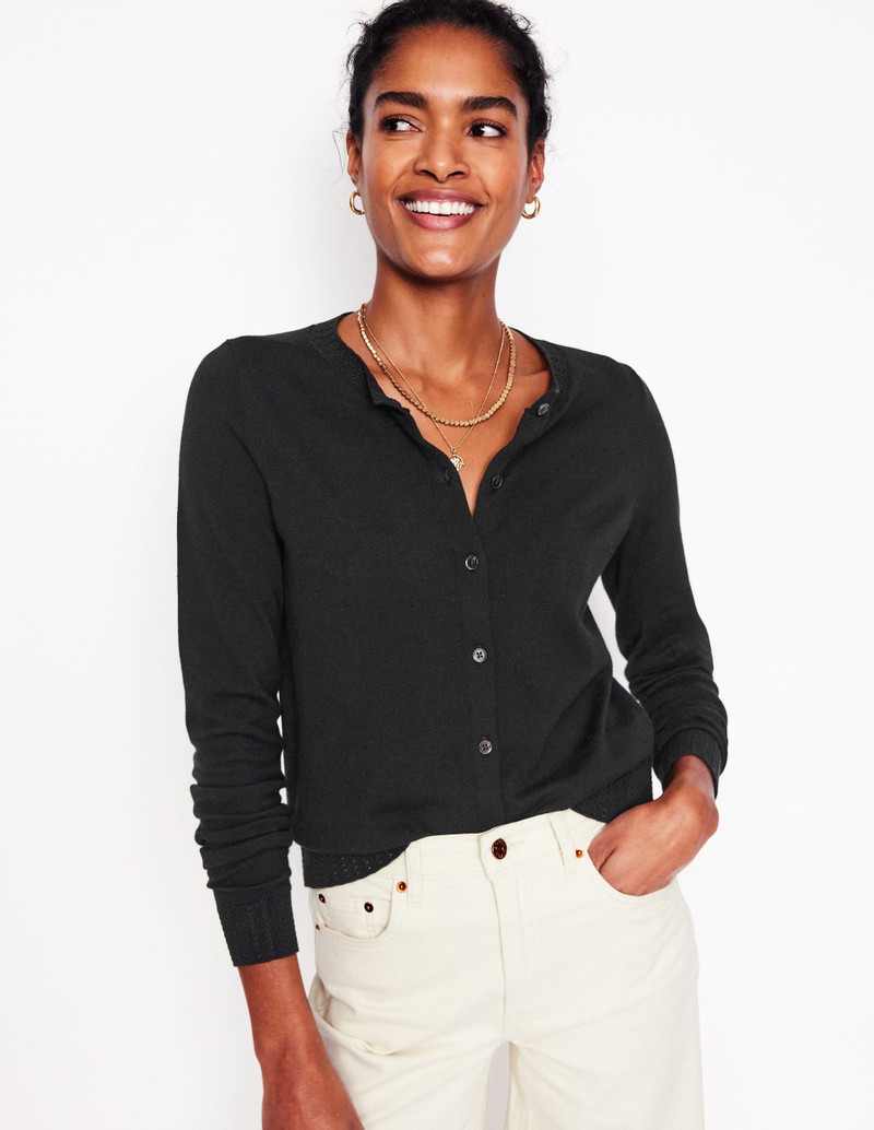 Emilia Cotton Crew Cardigan-Black - 1