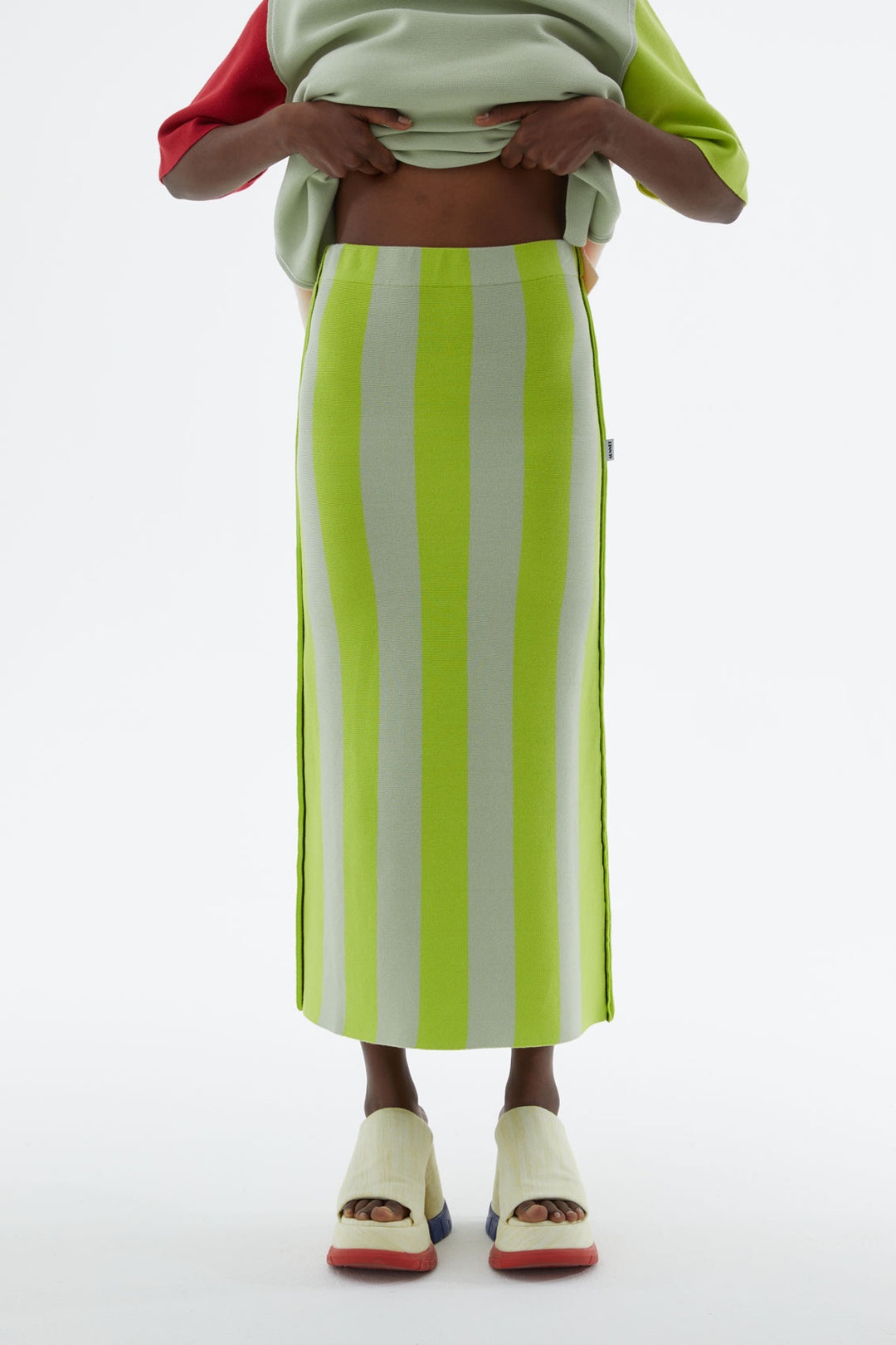 ACID GREEN STRIPED KNIT SKIRT - 1