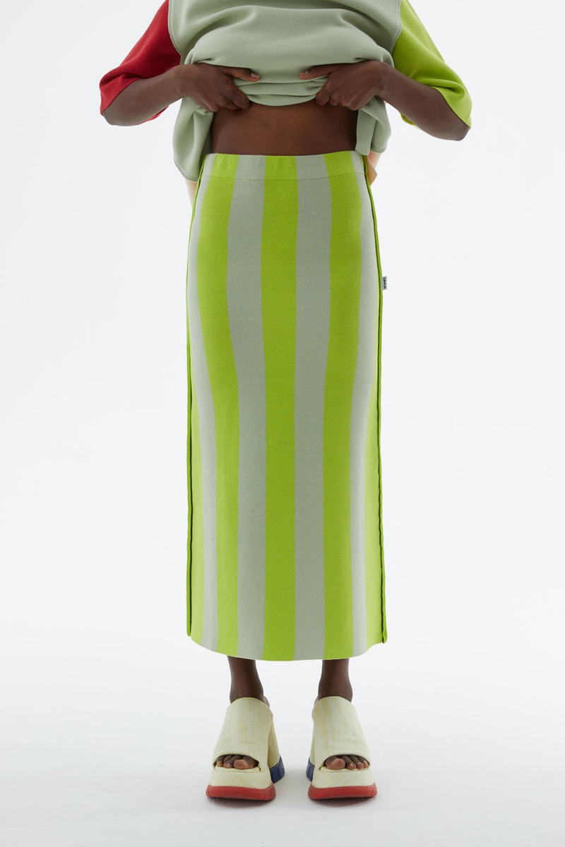 ACID GREEN STRIPED KNIT SKIRT 1