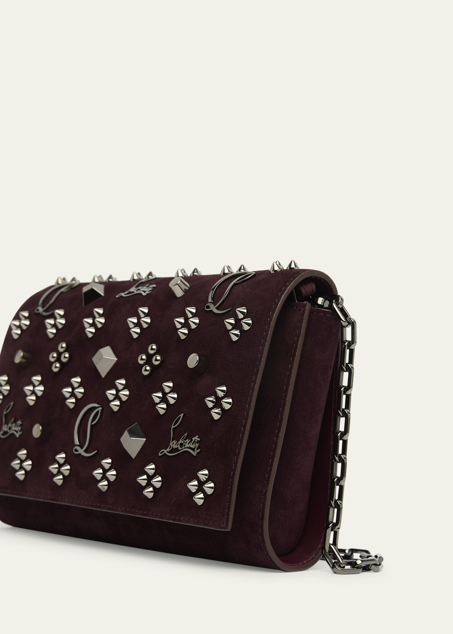 Paloma Clutch Bag in Suede with Loubinthesky Spikes - 4