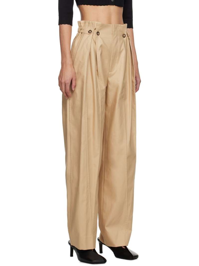 Beige Gathered Waist Trousers 2