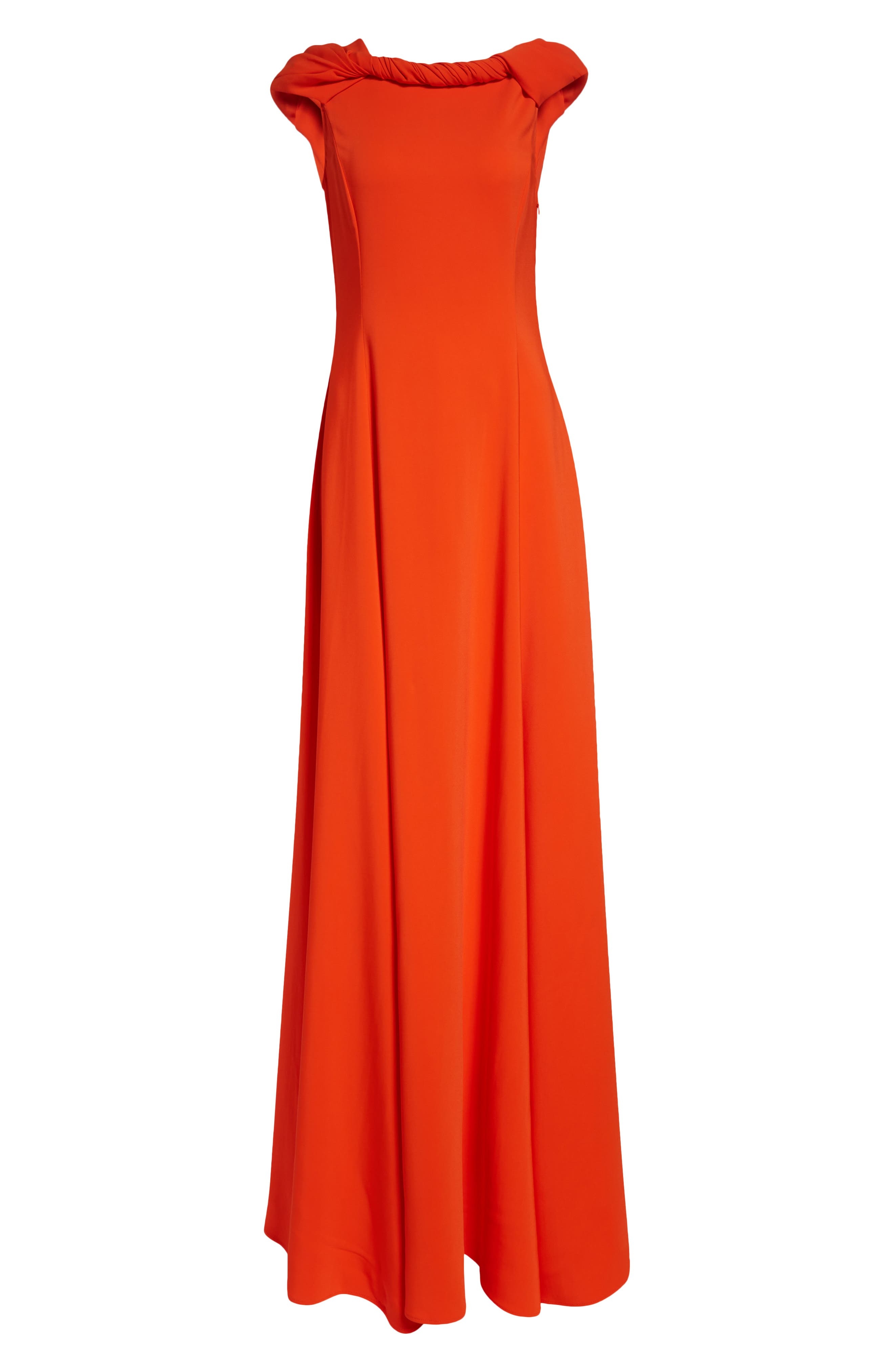Oscar de la Renta Twist Detail Cap Sleeve Stretch Cady Gown in Carnelian at Nordstrom - 5