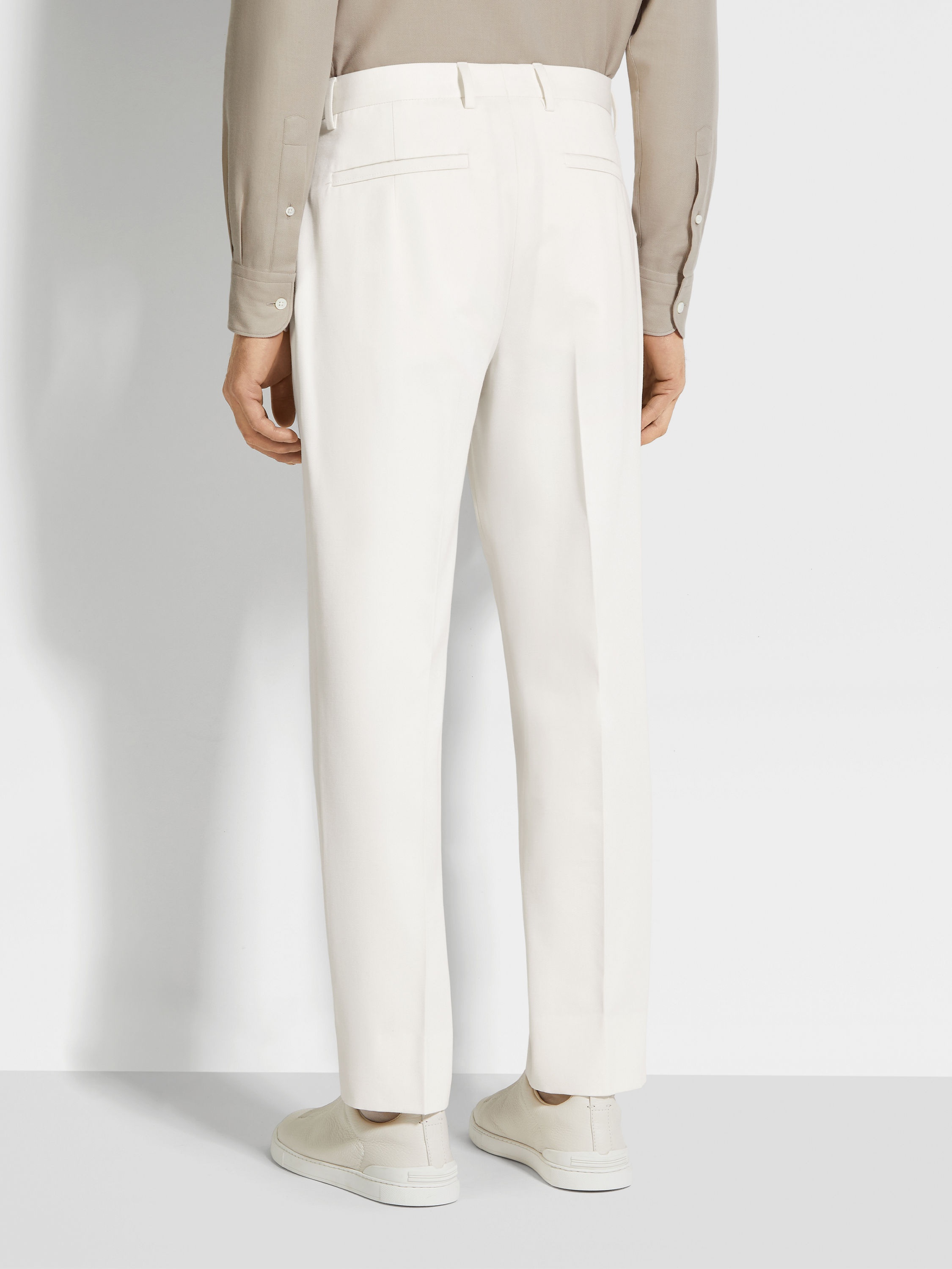 WHITE COTTON AND WOOL PANTS - 6