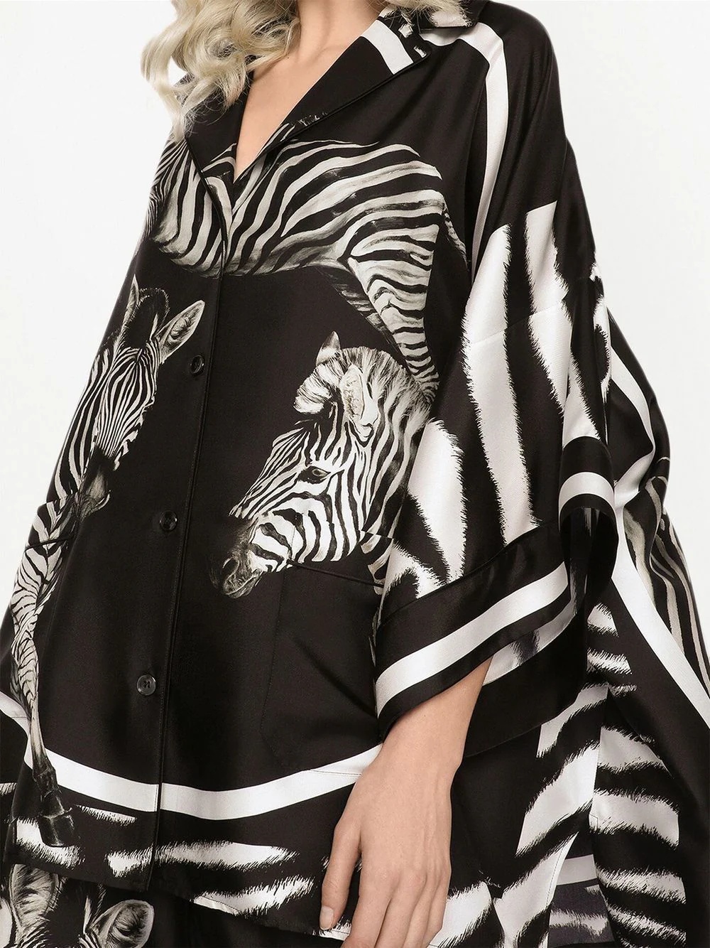 zebra print short-sleeved silk shirt - 5