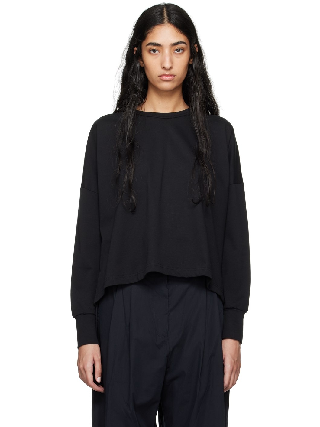 【関税込み】Studio Nicholson ブラック Loop 長袖Tシャツ Studio Nicholson Black Loop Long Sleeve T-Shirt | REVERSIBLE