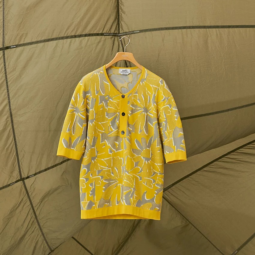 "Puzzle Floral" henley collar t-shirt - 4