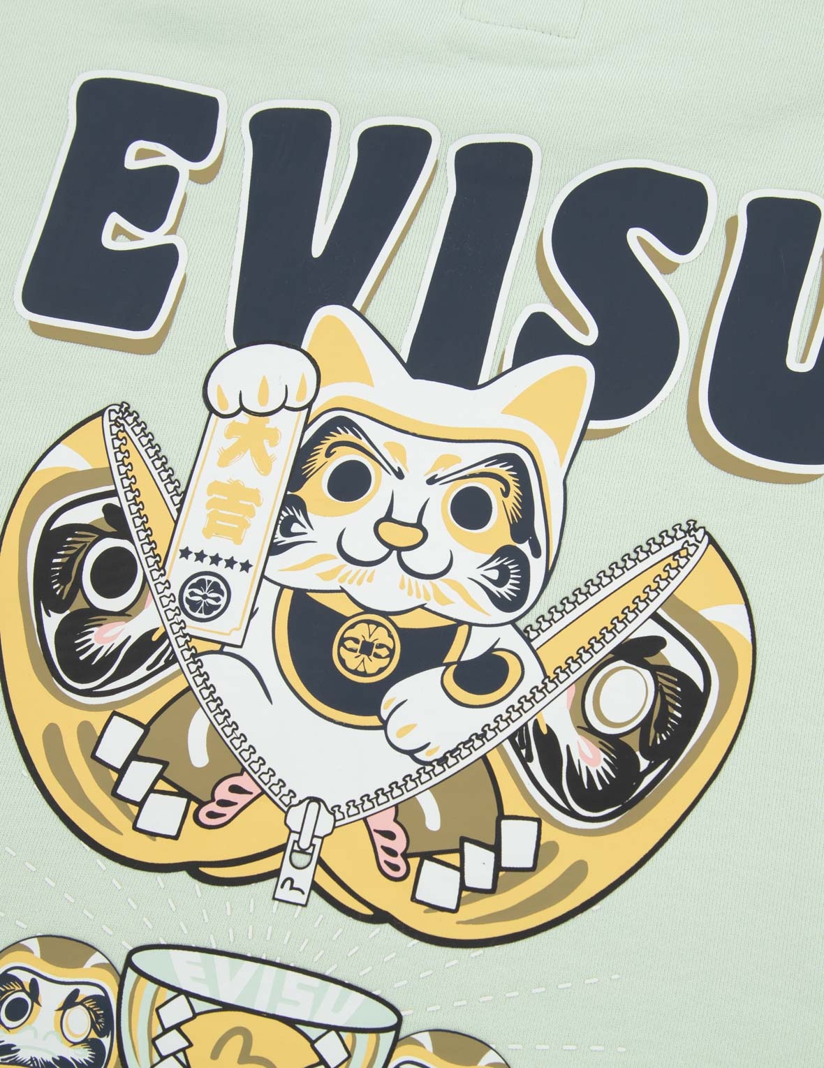 Zip-up Daruma and Fortune Cat Print Sweatshirt - 11