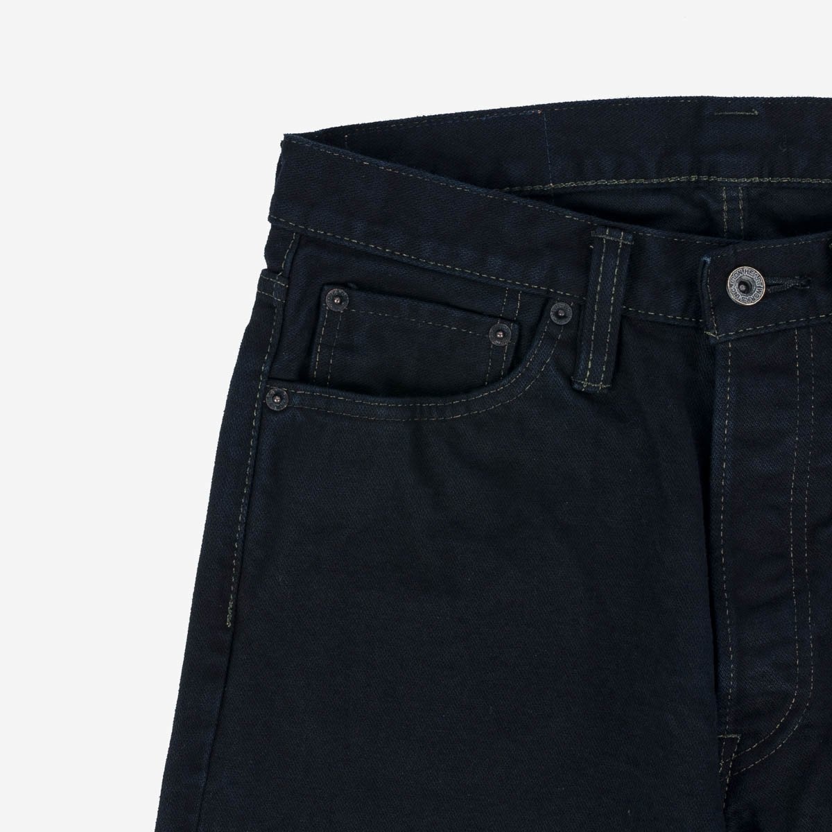IH-888SBR-14od 14oz Broken Twill Selvedge Denim Relaxed Taper Indigo Overdyed Black - 6