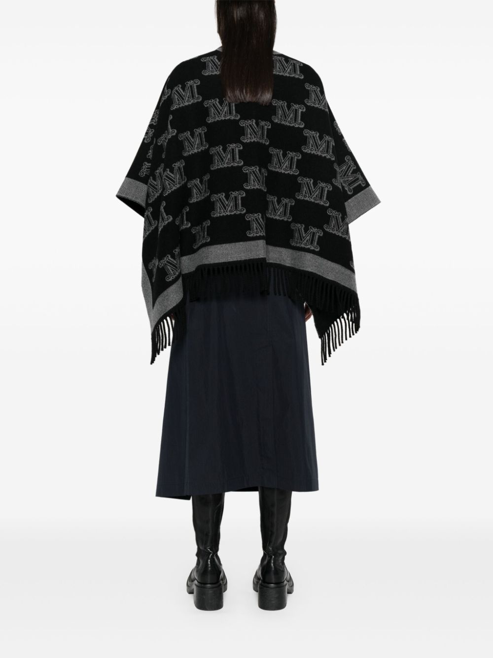 monogram-pattern wool poncho - 4