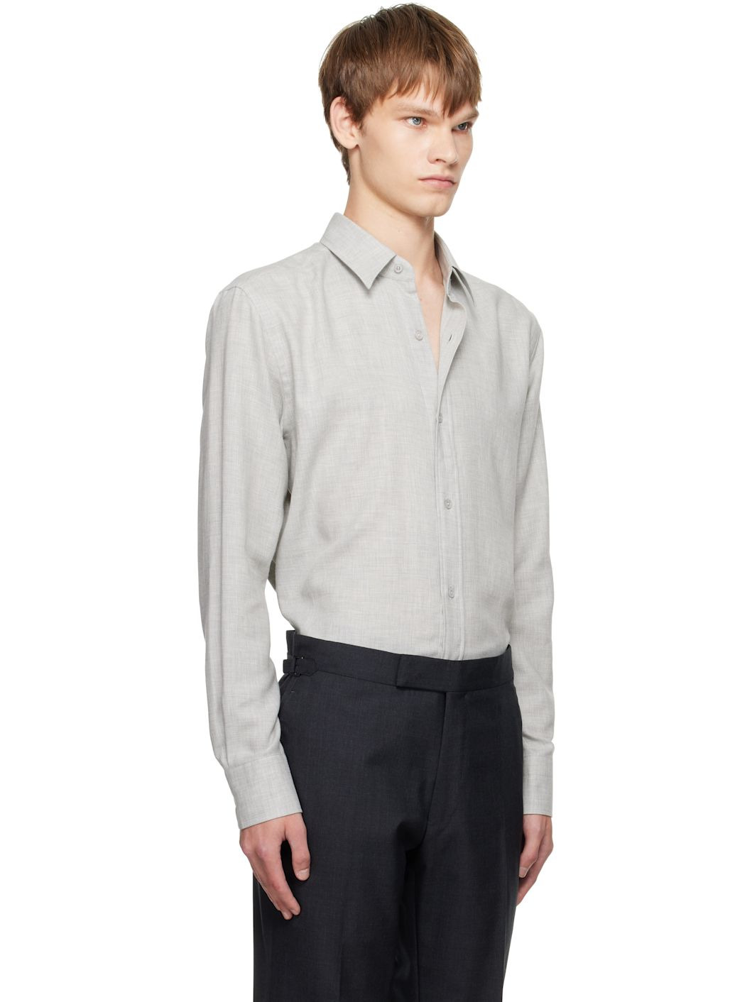 Gray Cashmere Melange Fluid Fit Shirt - 2