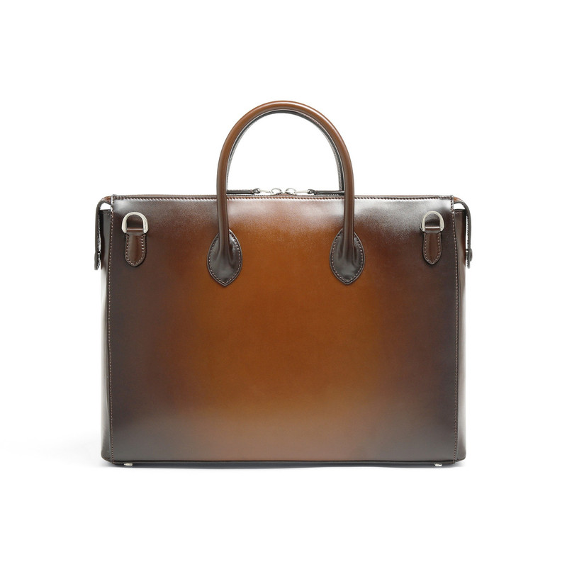 Santoni Dark brown leather laptop bag outlook