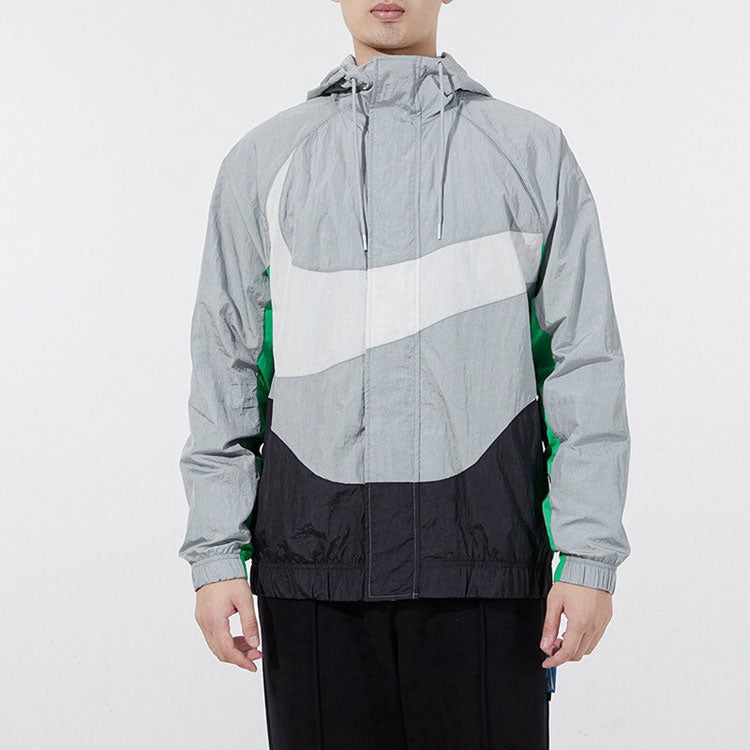 Nike Sportswear Swoosh Contrasting Colors Large Logo hooded Woven Jacket Gray DD5968-077 - 3