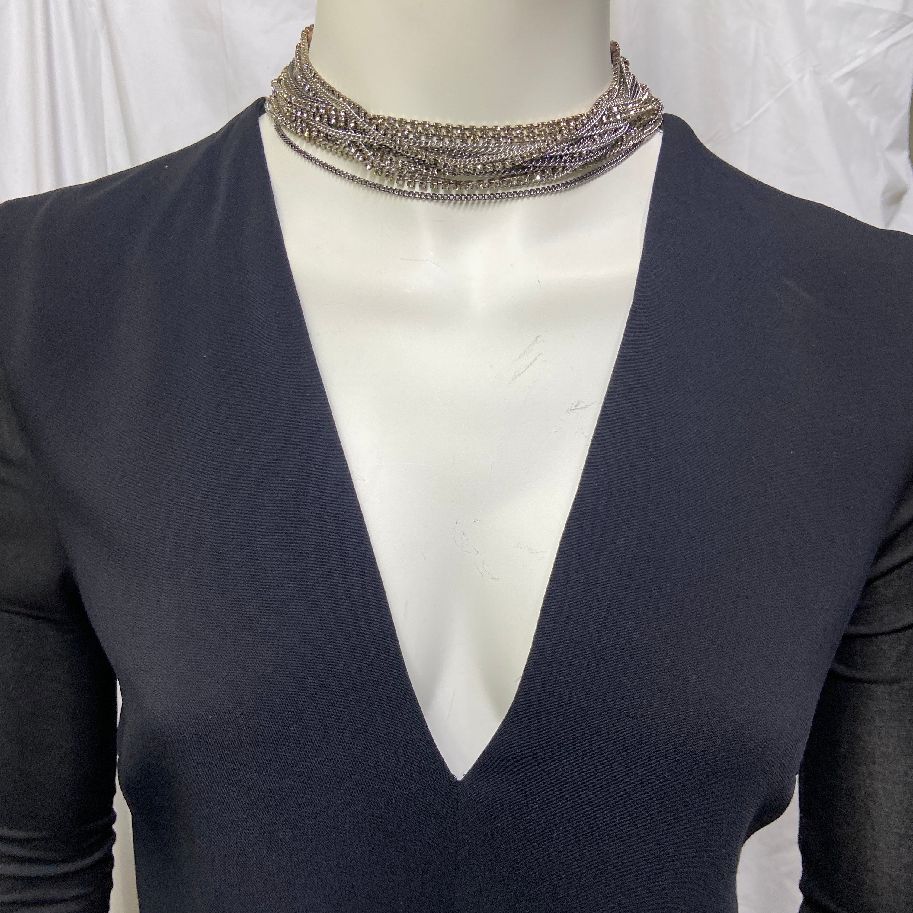 Versace plunging open back dress evening gown with gold crystal necklace and back chains 38 - 9