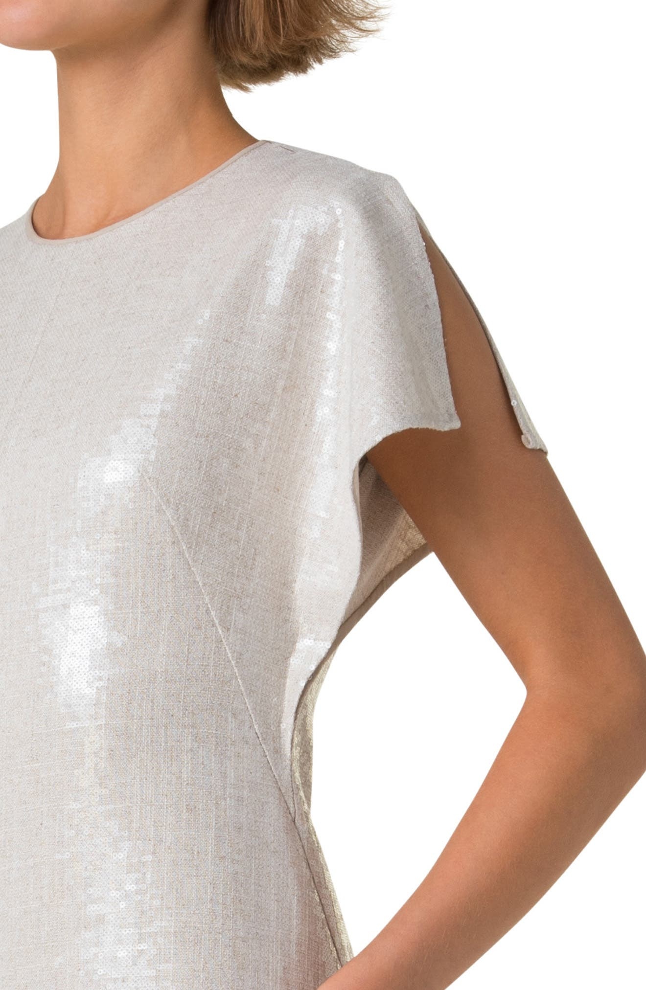 Akris Sequin Dolman Sleeve Midi Dress in Greige at Nordstrom - 4