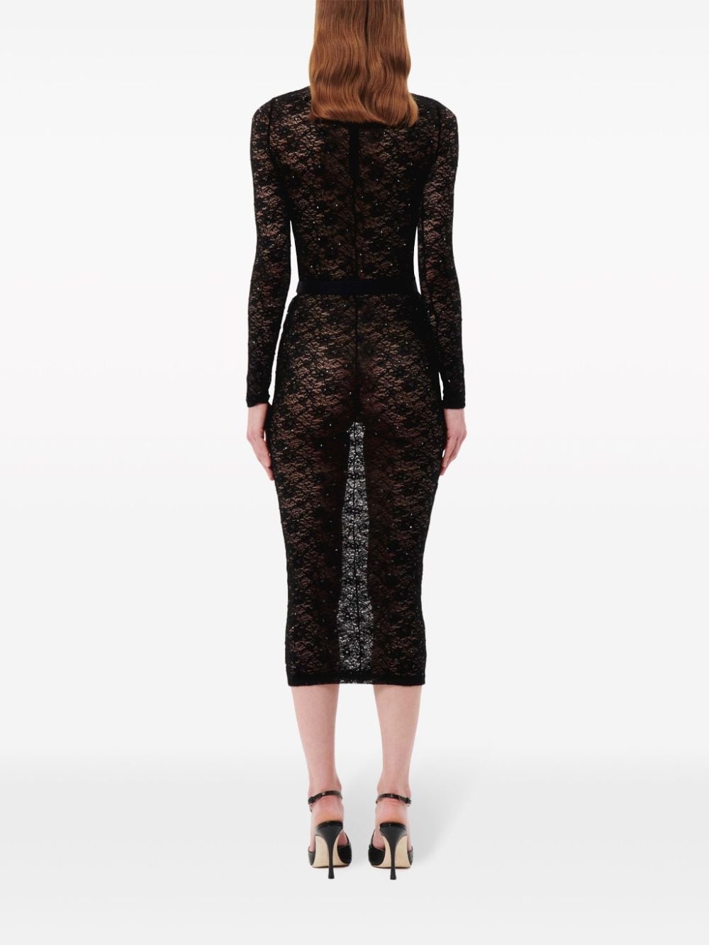 logo-appliqué lace crop top - 3