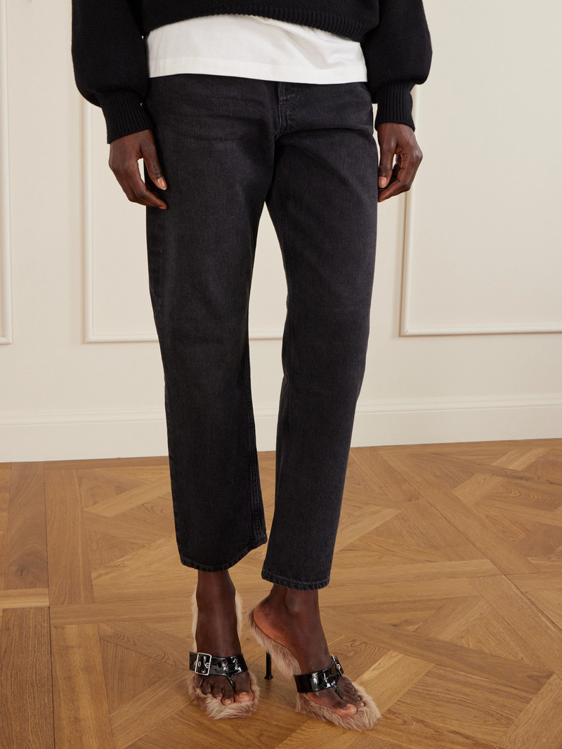 CHRISTEN Helix Buckled Shearling-lined Croc-effect Leather Sandals outlook