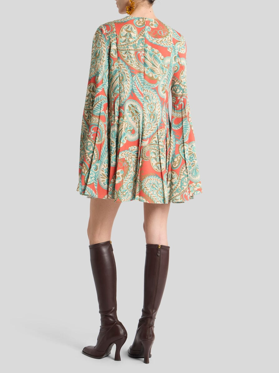 STRETCH SABLE MINI DRESS WITH PAISLEY MOTIF - 4